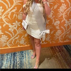 Off Shoulder Sequin White Dress